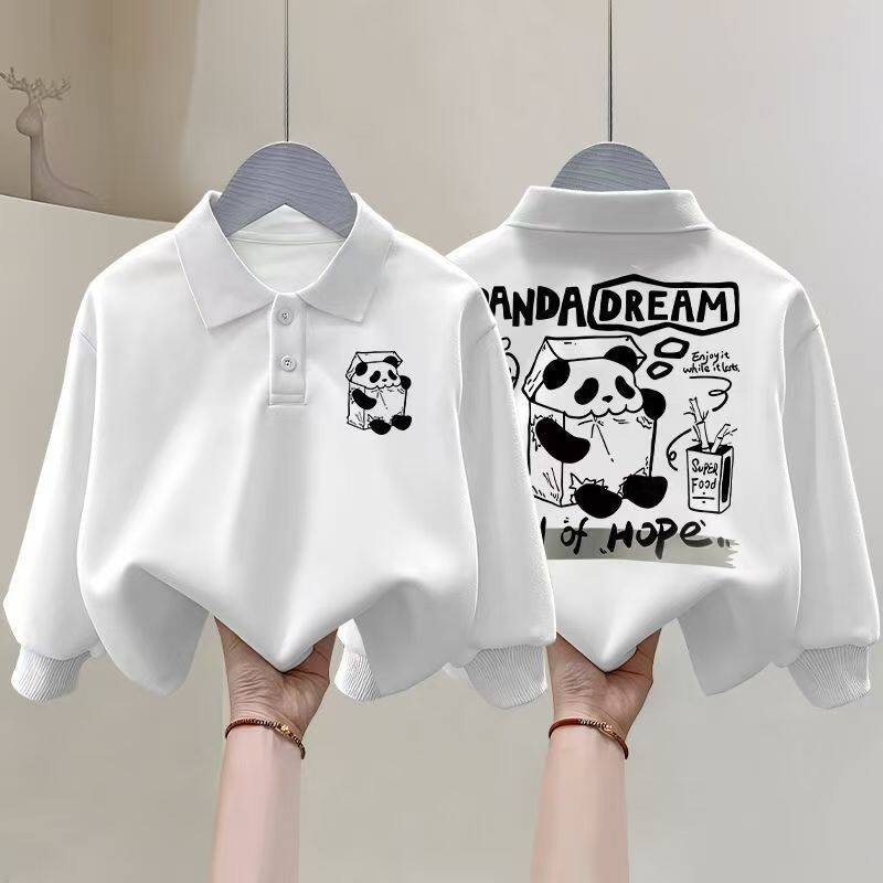 polo衫中大童纯棉卡通洋气长袖上衣爆款儿童宽松翻领休闲童装卫衣