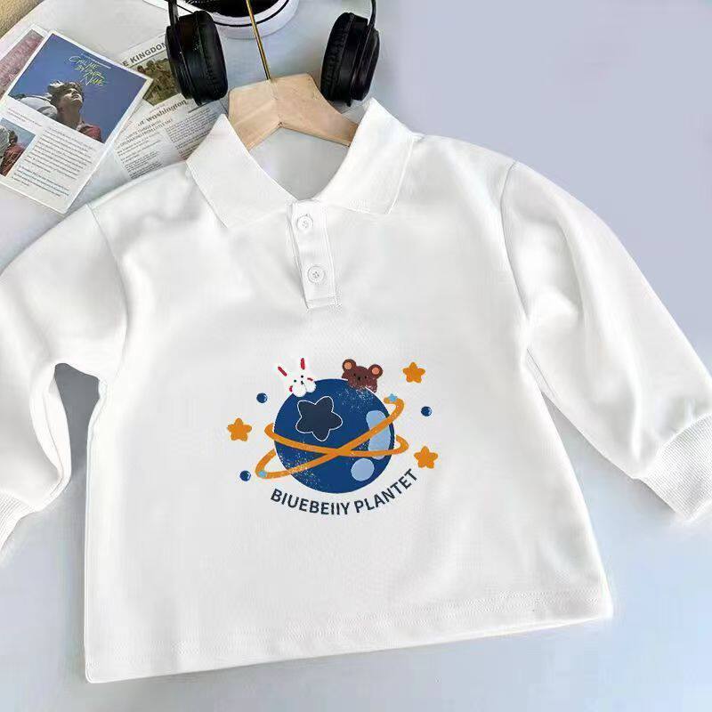 polo衫韩版纯棉中大童加绒长袖上衣洋气潮牌儿童卡通翻领童装卫衣