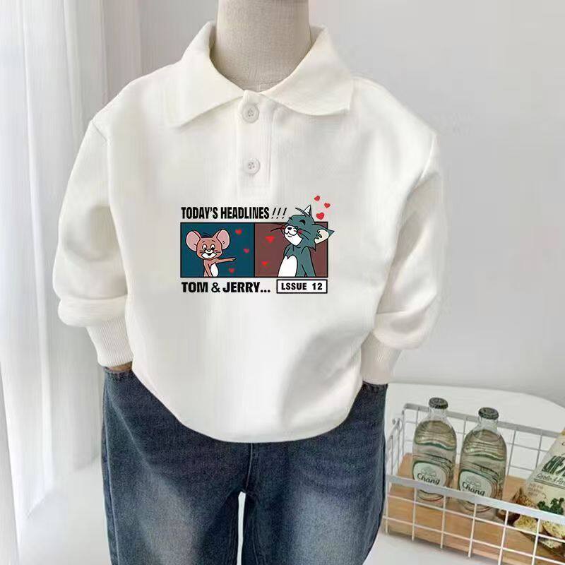 polo衫中大童纯棉卡通印花洋气长袖上衣儿童宽松韩版翻领童装卫衣