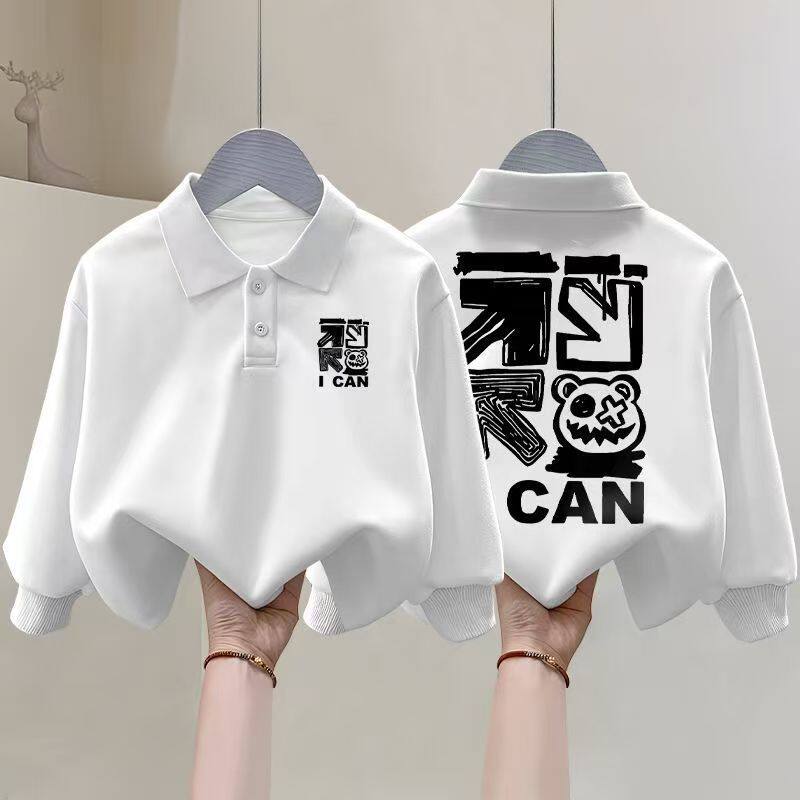 polo衫中大童纯棉卡通洋气长袖上衣爆款儿童宽松翻领休闲童装卫衣