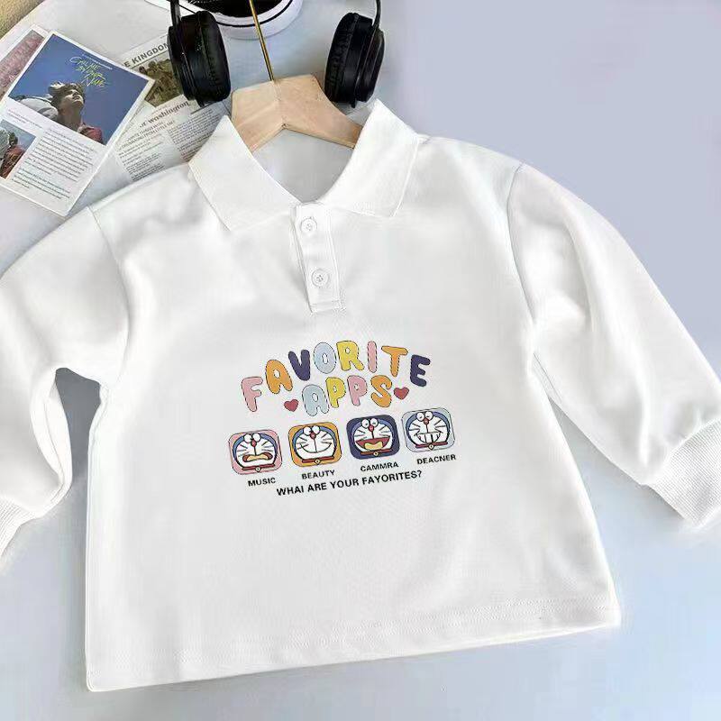 polo衫国风纯棉中大童加绒长袖上衣洋气潮牌儿童卡通翻领童装卫衣