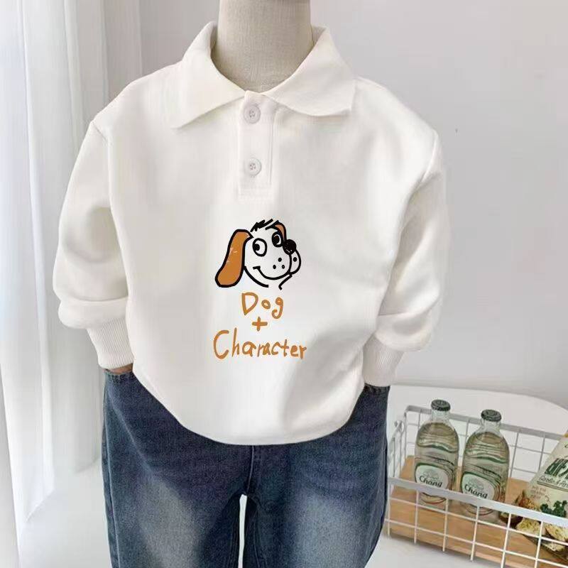 纯棉polo衫中大童洋气卡通印花长袖上衣儿童宽松爆款翻领童装卫衣