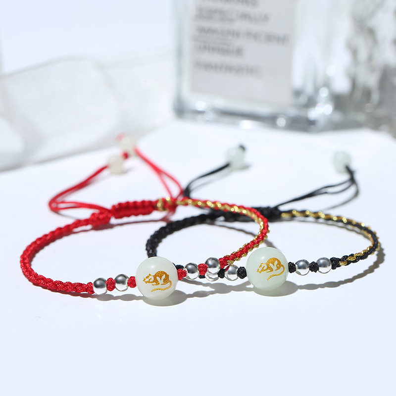 女简约牛转运珠编织绳银首饰手链 福权手链