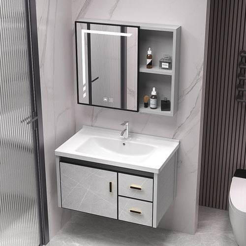 简约太空铝浴室柜组合卫生间一体盆卫浴陶瓷洗手洗漱台盆镜柜厂家 - 图0