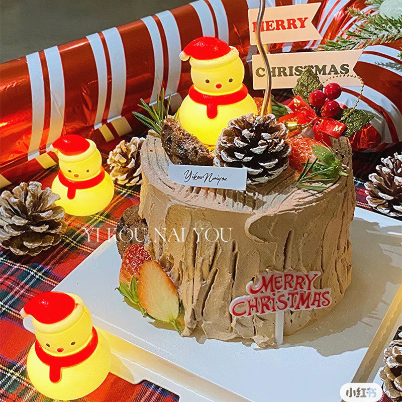 2024圣诞节蛋糕装饰圣诞草圈插件圣诞树叶子雪人麋鹿老人礼物插牌