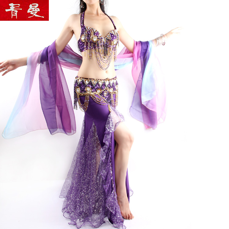 青曼肚皮舞夏表演服性感演出服套裝珠繡文胸腰封幻彩米珠A-D罩杯