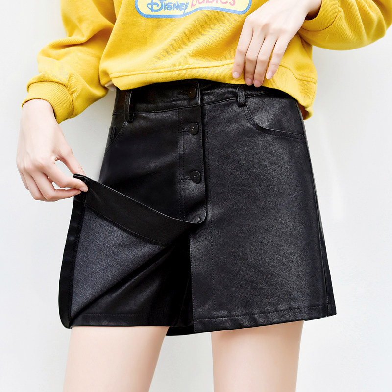 皮裤2020新款秋冬高腰不规则皮短裙 库优达休闲裤