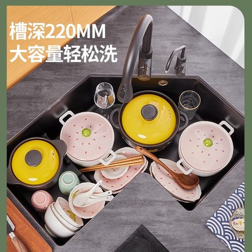 意大利意狄讴厨房水槽拐角洗碗槽石英石水池大单槽转角洗菜盆9780 - 图0