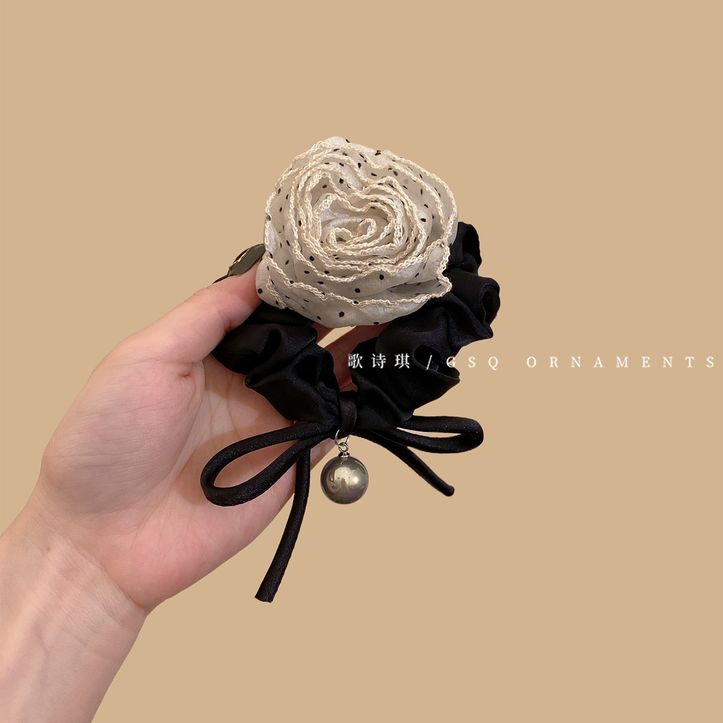 温柔优雅波点玫瑰蝴蝶结发圈女气质扎马尾丸子头绳高级感珍珠发绳,淘宝优惠券,粉丝福利购,淘宝优惠卷