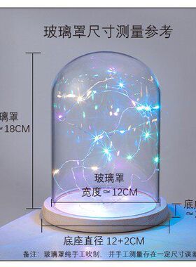 永生花玻璃罩带彩灯串灯底座防尘罩桌面摆件简约装饰厂家直销