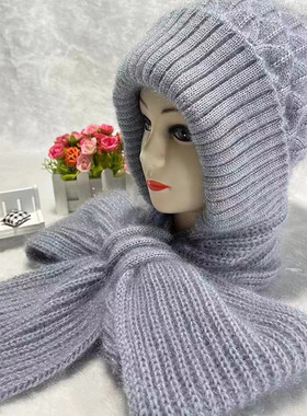 松鼠绒围巾一体风雪帽帽女