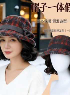 时尚妈妈帽子假发一体短卷发