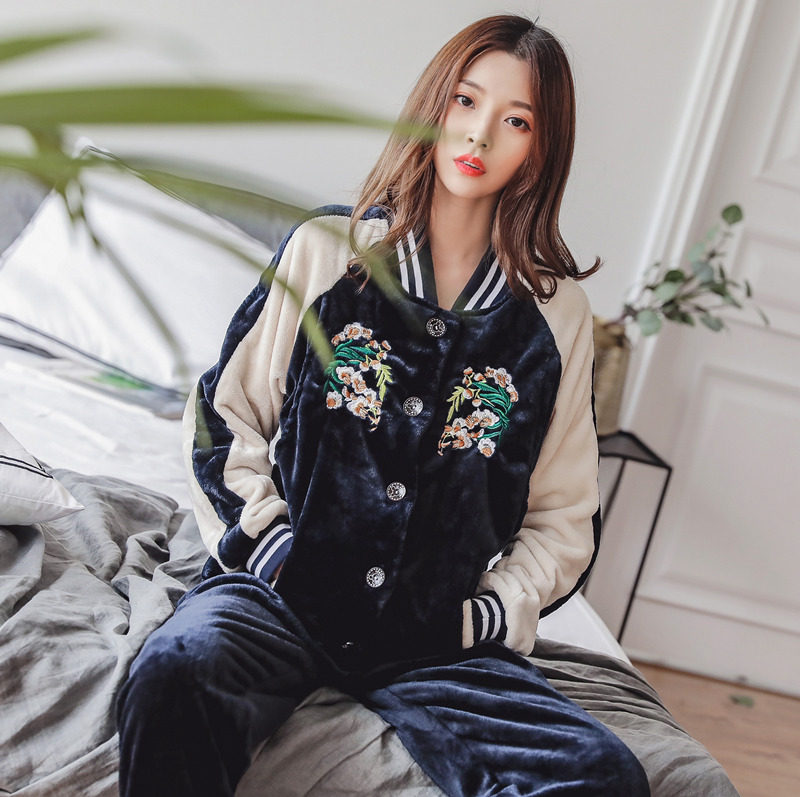 月子服法兰绒孕妇秋冬季款天11睡衣 梦幻斯丹妮家居服套装