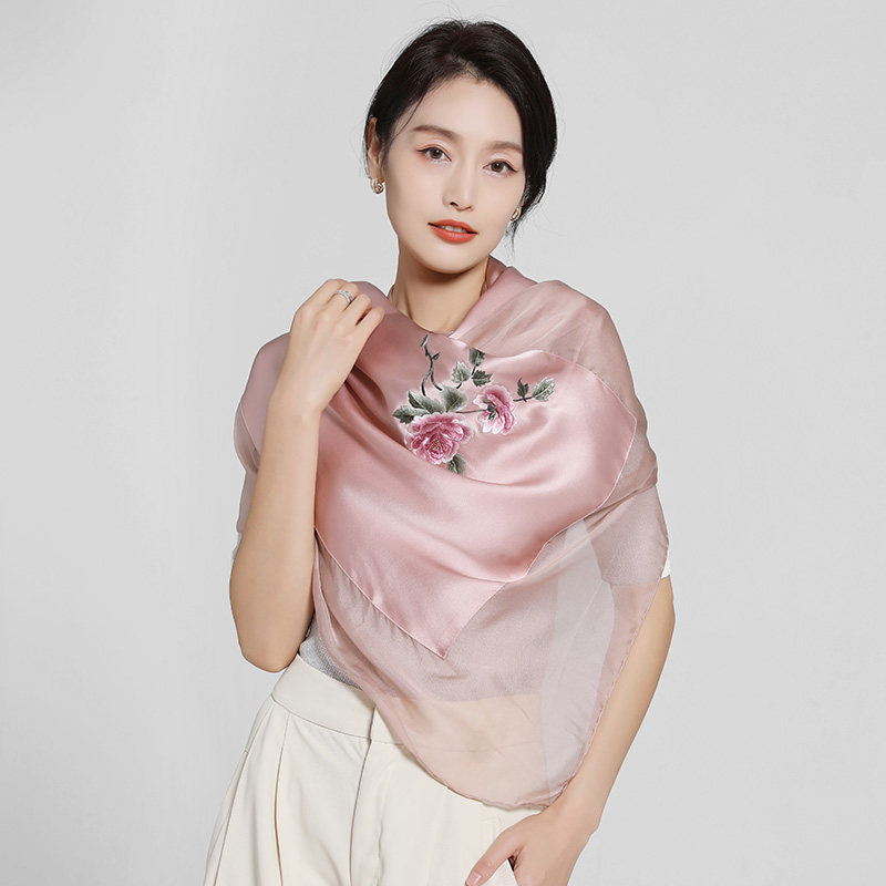 蜀江锦院花前赋雪纺蜀绣2022长围巾 蜀江锦院围巾/丝巾/披肩