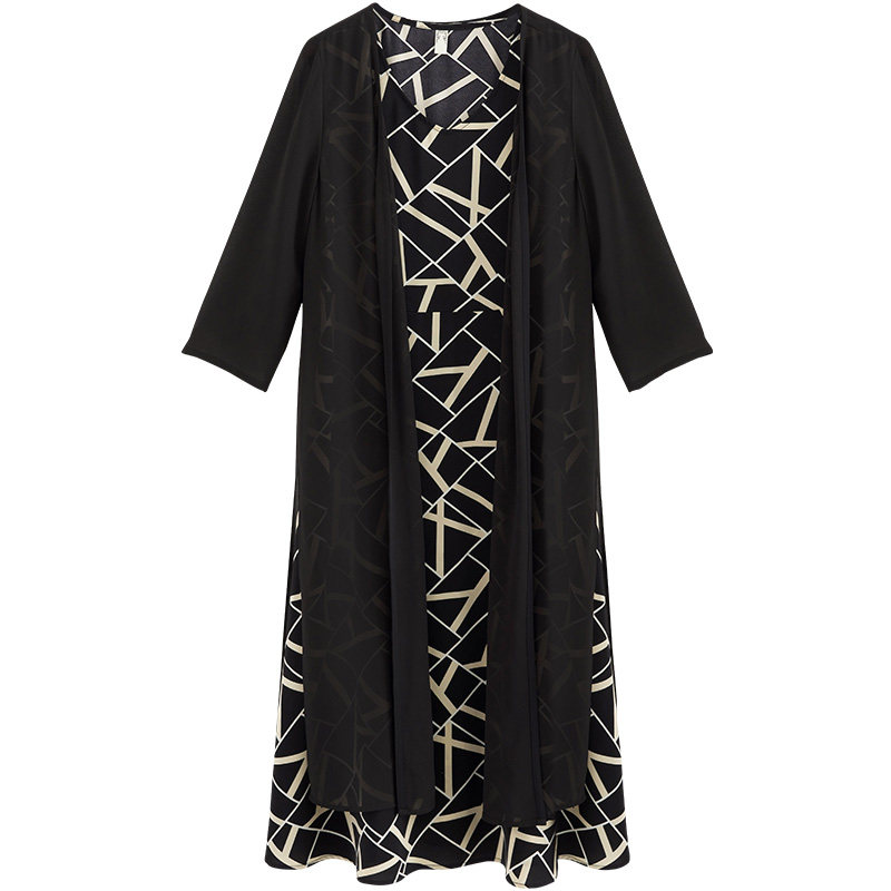 胖妈妈夏装两件套装洋气高贵连衣裙 优爱菲中老年女装