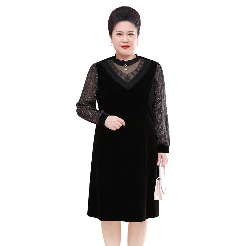 2020秋装新款50岁胖妈妈大码连衣裙 优爱菲中老年女装