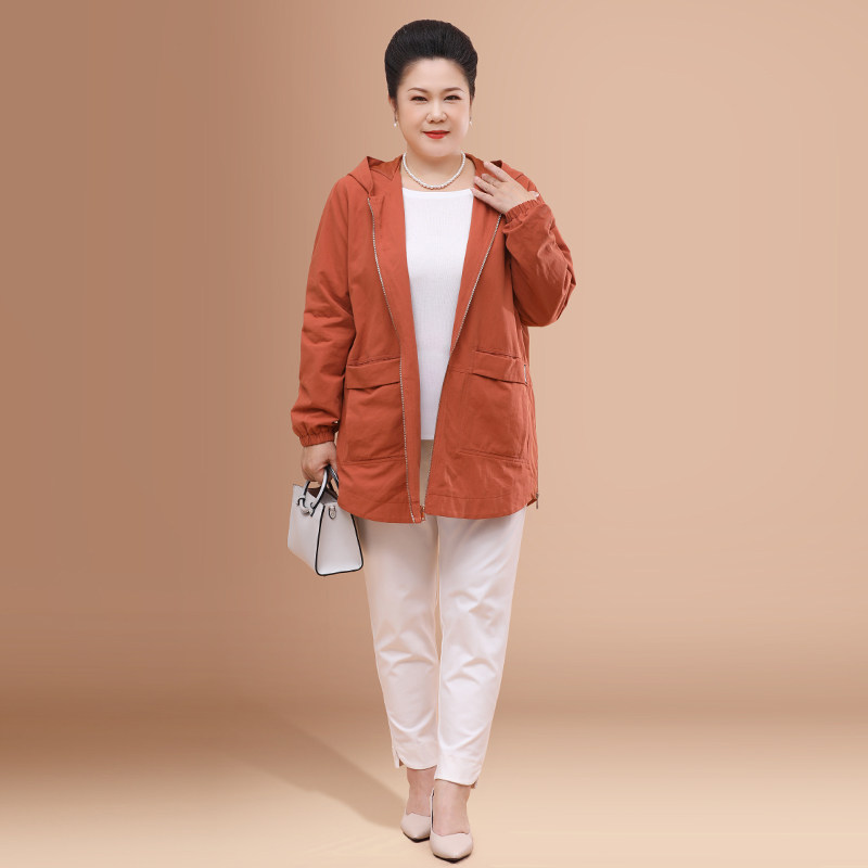 胖妈妈加肥加大码五十岁中长款风衣 优爱菲中老年女装
