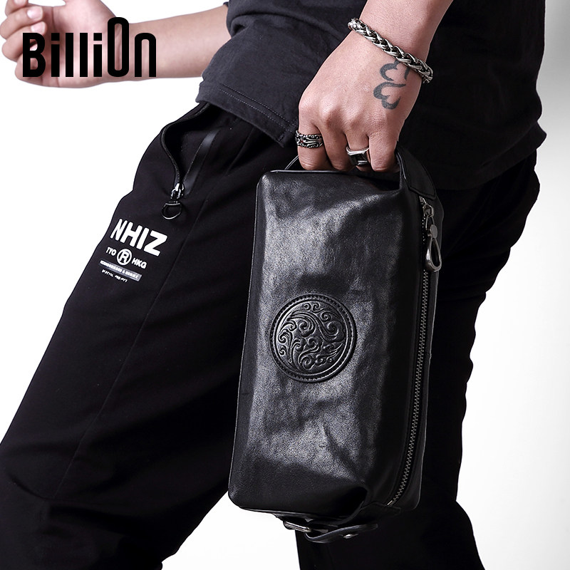 冷兽男士大容量青年头层牛皮手拿包 冷兽箱包男士包袋