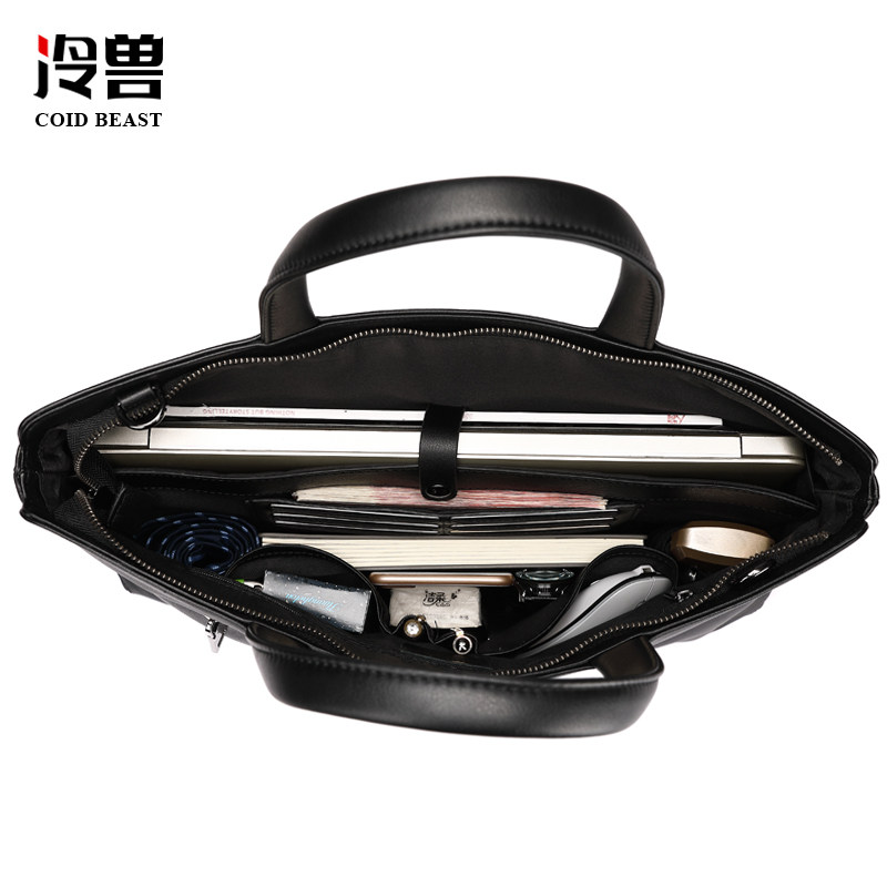 冷兽手提包男士手拿真皮休闲包包 冷兽箱包男士包袋