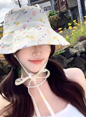 日系可爱甜美碎花双面渔夫帽