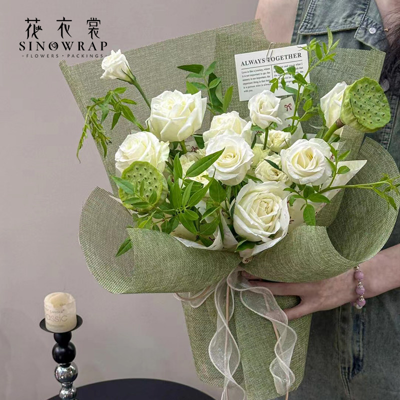 花衣裳 彩麻布天然亚麻卷鲜花玫瑰花包装纸材料包花纱网高档纸,淘宝优惠券,粉丝福利购,淘宝优惠卷