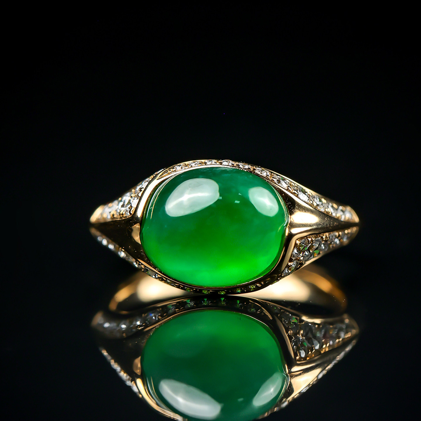 Yangzi Jewelry Cuihu Laokeng Bing full of green design jade ring 9.2