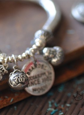 泰国清迈纯银配件手链 手工银饰莲花银管吊坠民族风手链弹力手链