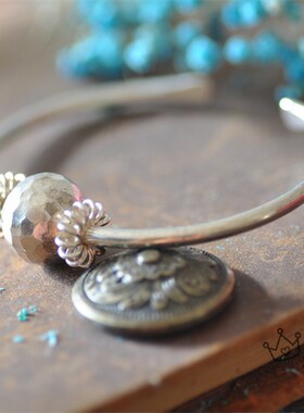 泰国清迈进口手工纯银开口银珠手镯 手工银饰银球可调节复古镯子