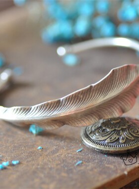 泰国清迈进口手工纯银开口叶子手镯 银饰可调节镯子复古风