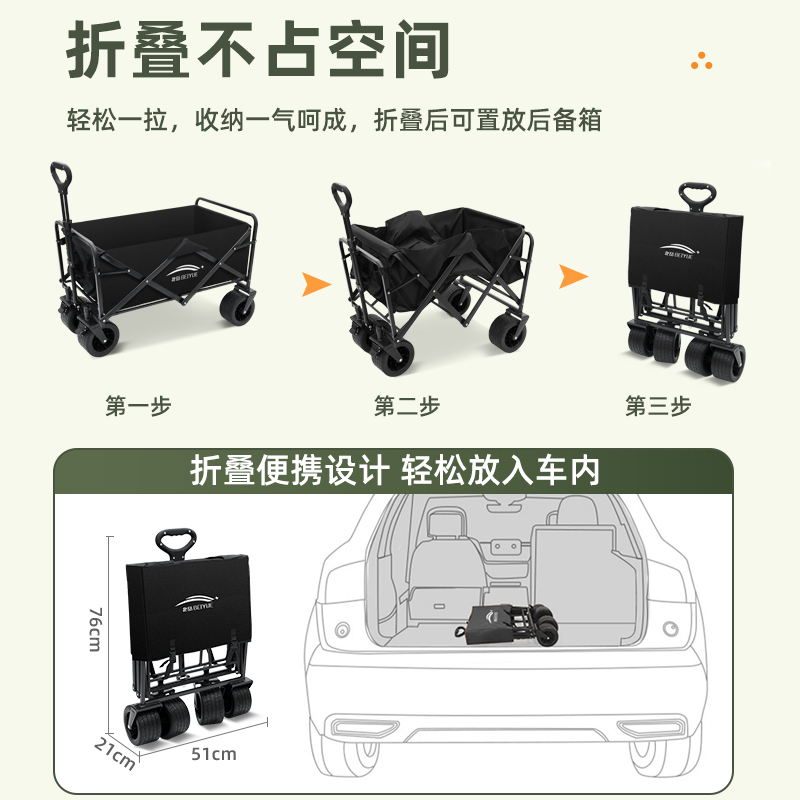 露营车户外可折叠推车超大营地车野餐车拖车野营手拉杆摆摊小推车 - 图3