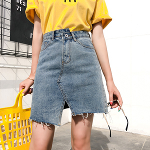 ins网红复古港味牛仔裙