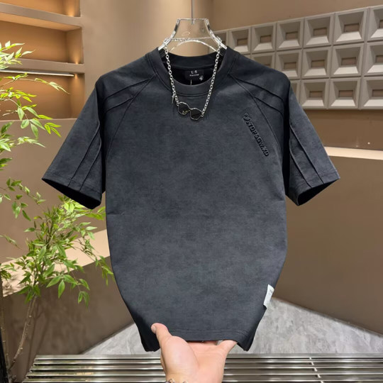 扎染短袖男款新款t恤衫透气简约百搭男士T恤休闲上衣青年2025新款