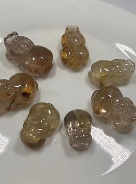 天然钛金黄发晶貔貅吊坠