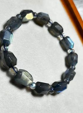 天然水晶拉长石随形手链灰月光石手串饰品原石首饰