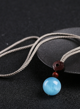 男女士天然水晶海蓝宝吊坠项链