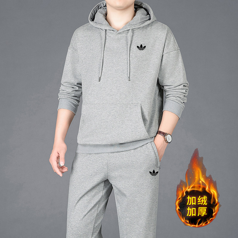 奥特莱斯运动连帽卫衣套装男秋冬款纯棉加绒加厚休闲运动服两件套,淘宝优惠券,粉丝福利购,淘宝优惠卷