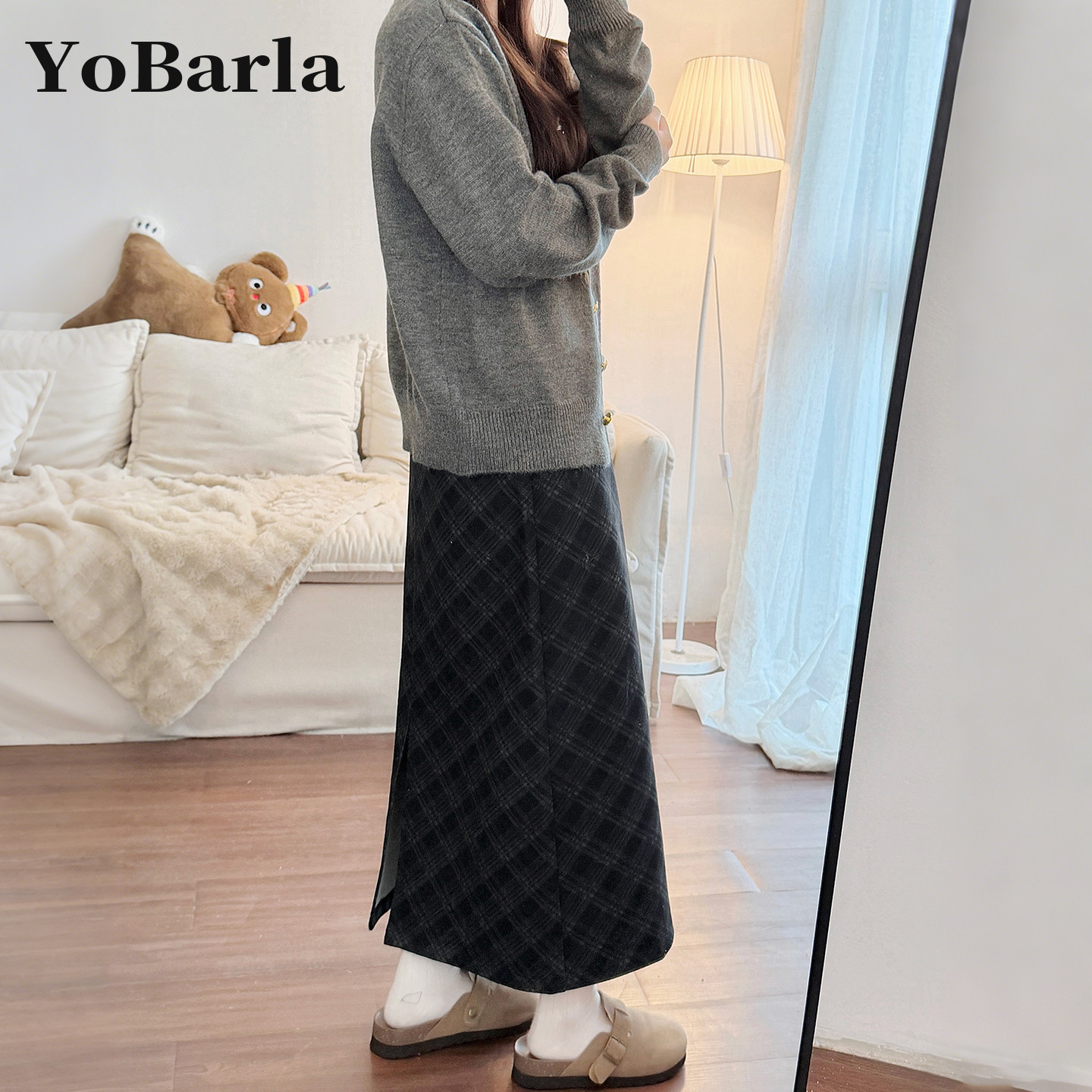 毛呢格子半身裙女秋冬大码梨型身材胖mm高腰遮肉显瘦中长款A字裙,淘宝优惠券,粉丝福利购,淘宝优惠卷