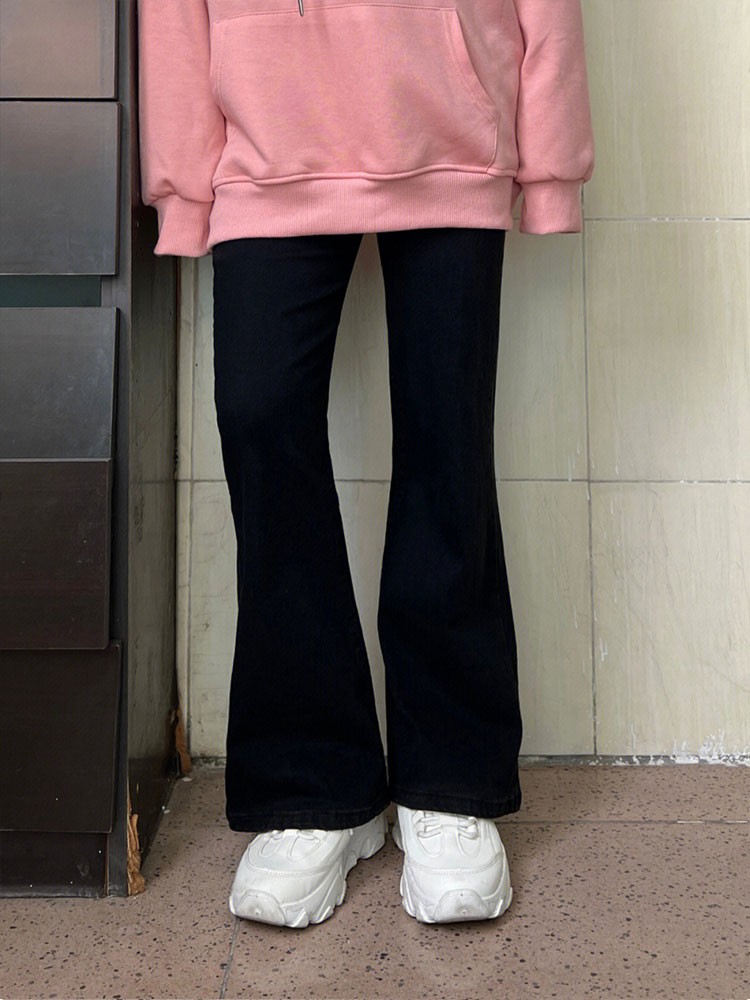 黑色微喇牛仔裤女秋冬加绒胖mm大码高腰显瘦梨形身材弹力马蹄裤子 - 图3