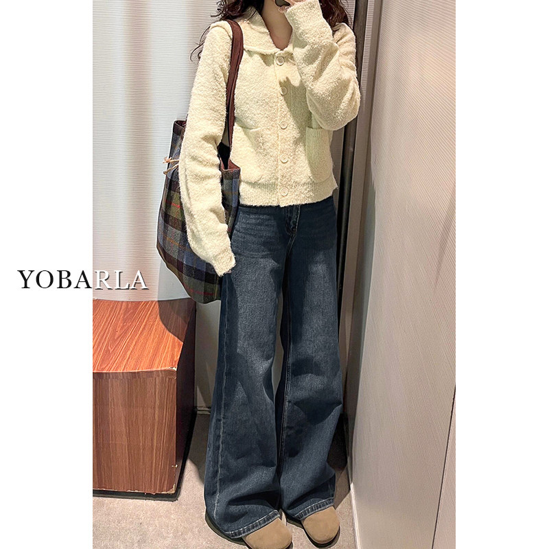 蓝灰色高腰直筒牛仔裤女冬季加绒梨形身材大码胖mm宽松显瘦阔腿裤,淘宝优惠券,粉丝福利购,淘宝优惠卷