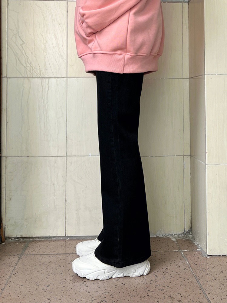 黑色微喇牛仔裤女秋冬加绒胖mm大码高腰显瘦梨形身材弹力马蹄裤子 - 图2