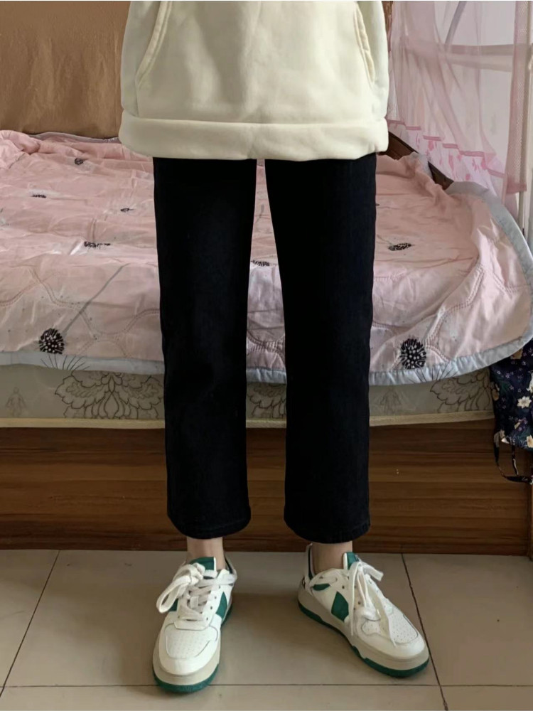 黑色直筒牛仔裤女秋冬加绒大码胖mm高腰弹力显瘦梨形身材九分裤子,淘宝优惠券,粉丝福利购,淘宝优惠卷