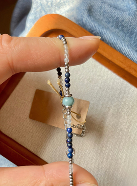 喜用水金 木平衡 青金密钥能量极细手链天然青金月光翡翠生日送礼