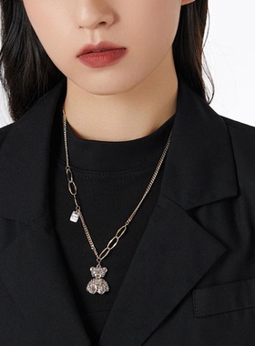 ona小熊项链女轻奢小众高级感卫衣锁骨毛衣链ins冷淡风潮配饰品