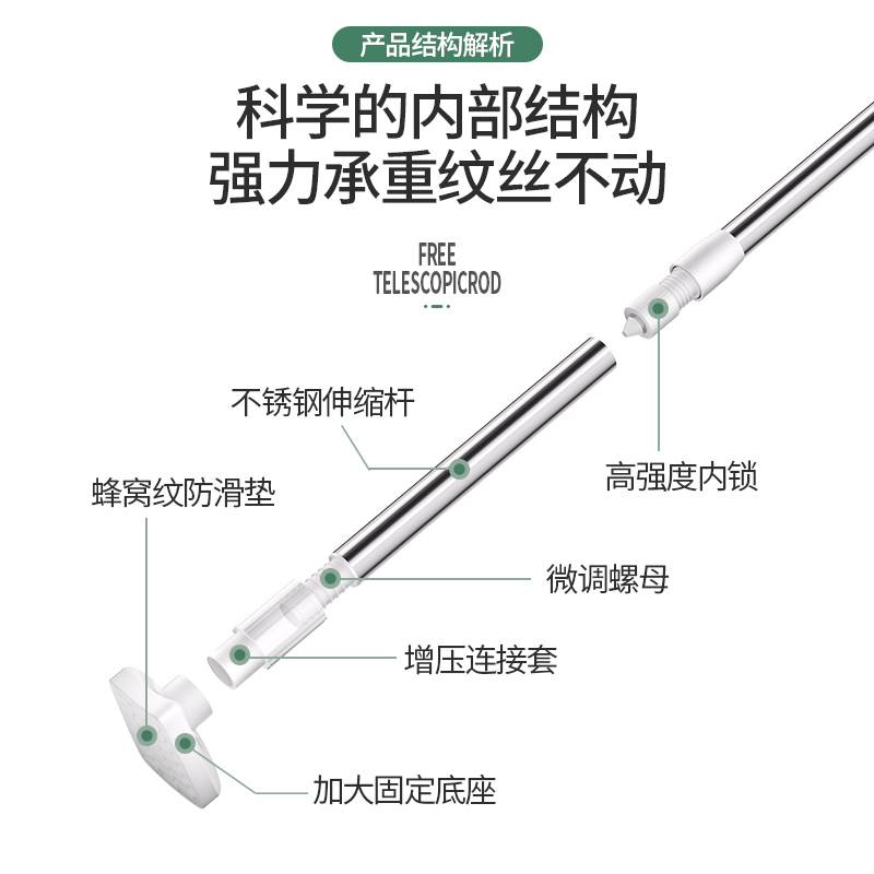 晾衣杆不锈钢可伸缩免打孔阳台家用挂晒衣杆一根衣柜支撑杆晾衣架 - 图1