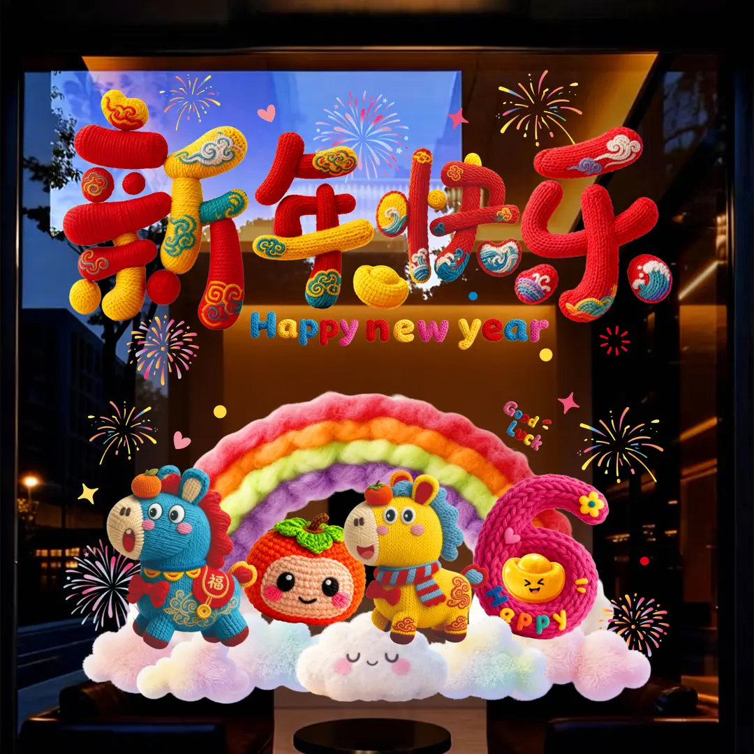 2026马年新款窗花静电贴过年新年毛绒窗贴春节橱窗玻璃贴装饰贴纸,淘宝优惠券,粉丝福利购,淘宝优惠卷