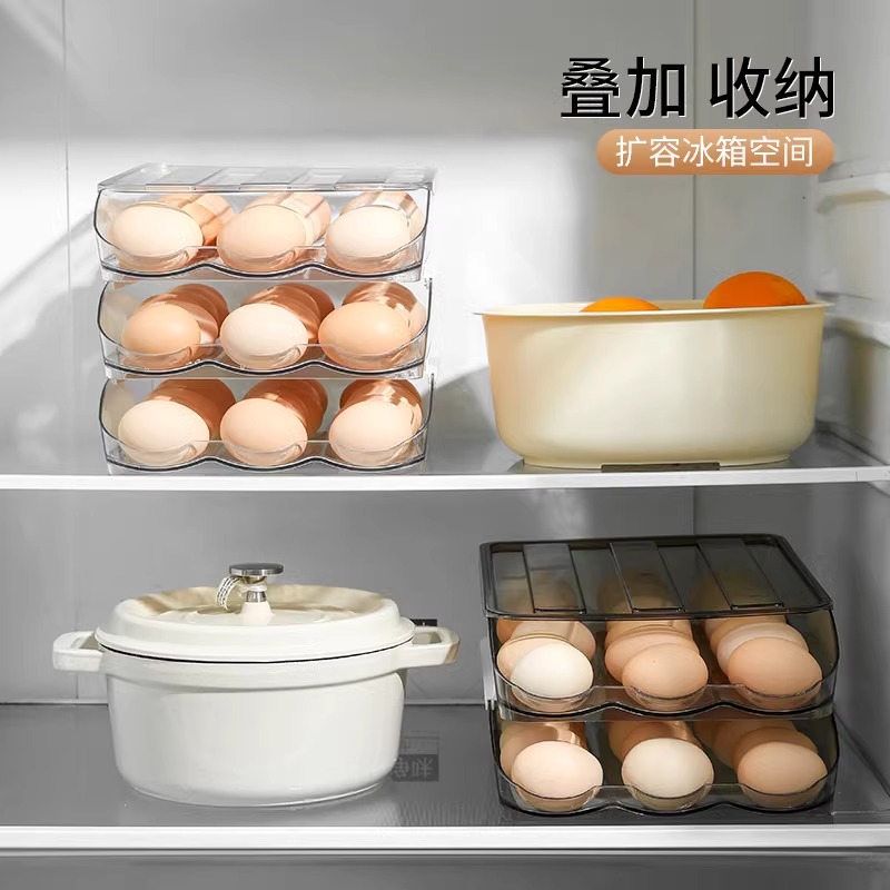鸡蛋收纳盒冰箱用蛋托保鲜专用滚动架抽屉式滚蛋盒子整理神器架托-图0
