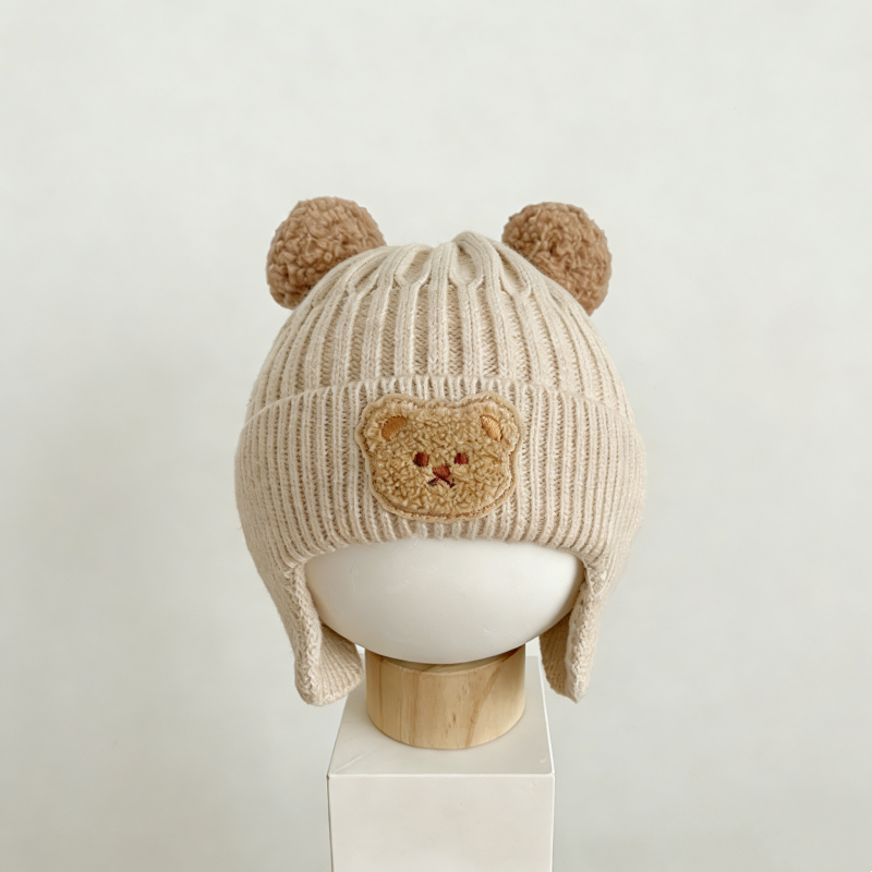 婴儿小熊毛线帽秋冬保暖针织护耳帽宝宝可爱套头帽子防寒弹性帽子,淘宝优惠券,粉丝福利购,淘宝优惠卷
