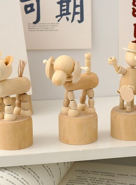木质工艺品卡通创意动物木制摆件