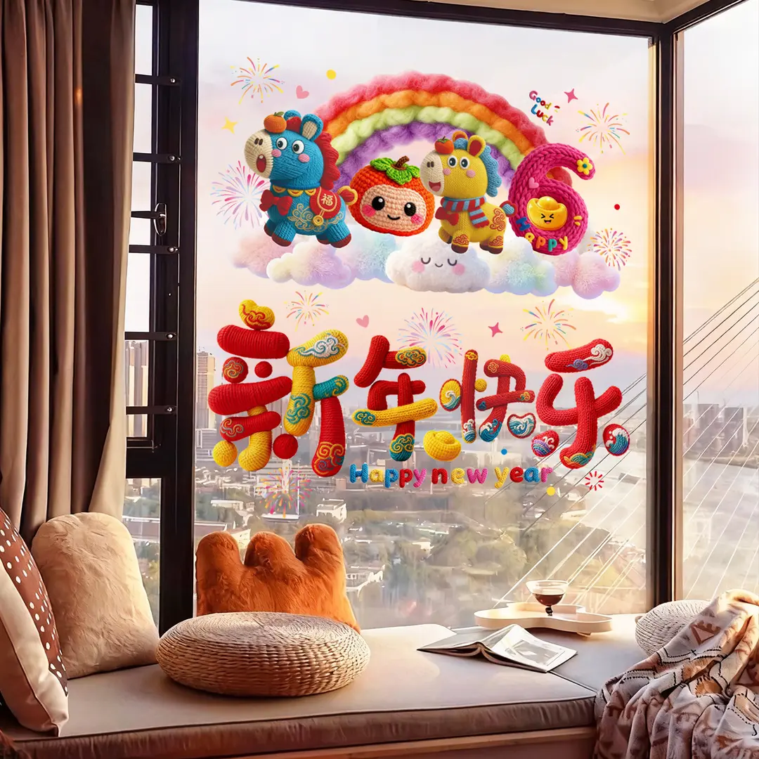 2026马年新款窗花静电贴过年新年毛绒窗贴春节橱窗玻璃贴装饰贴纸,淘宝优惠券,粉丝福利购,淘宝优惠卷