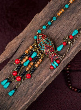 松石尼泊尔鱼吊坠复古时尚毛衣链